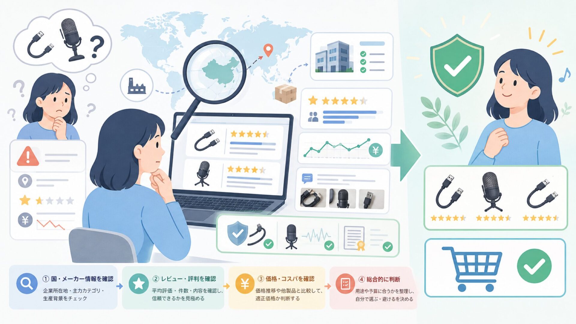 MillSOはどこの国のメーカー？評判・価格を含めて徹底調査の要点を表すイラスト