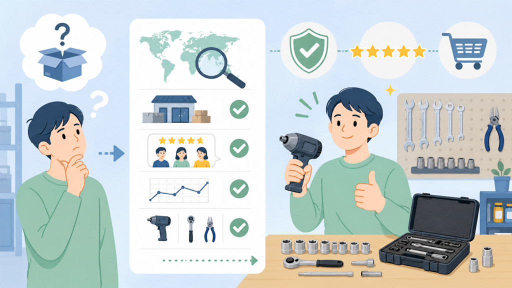 GOODRIGはどこの国のブランド?購入前に確認したい見極め方の要点を表すイラスト