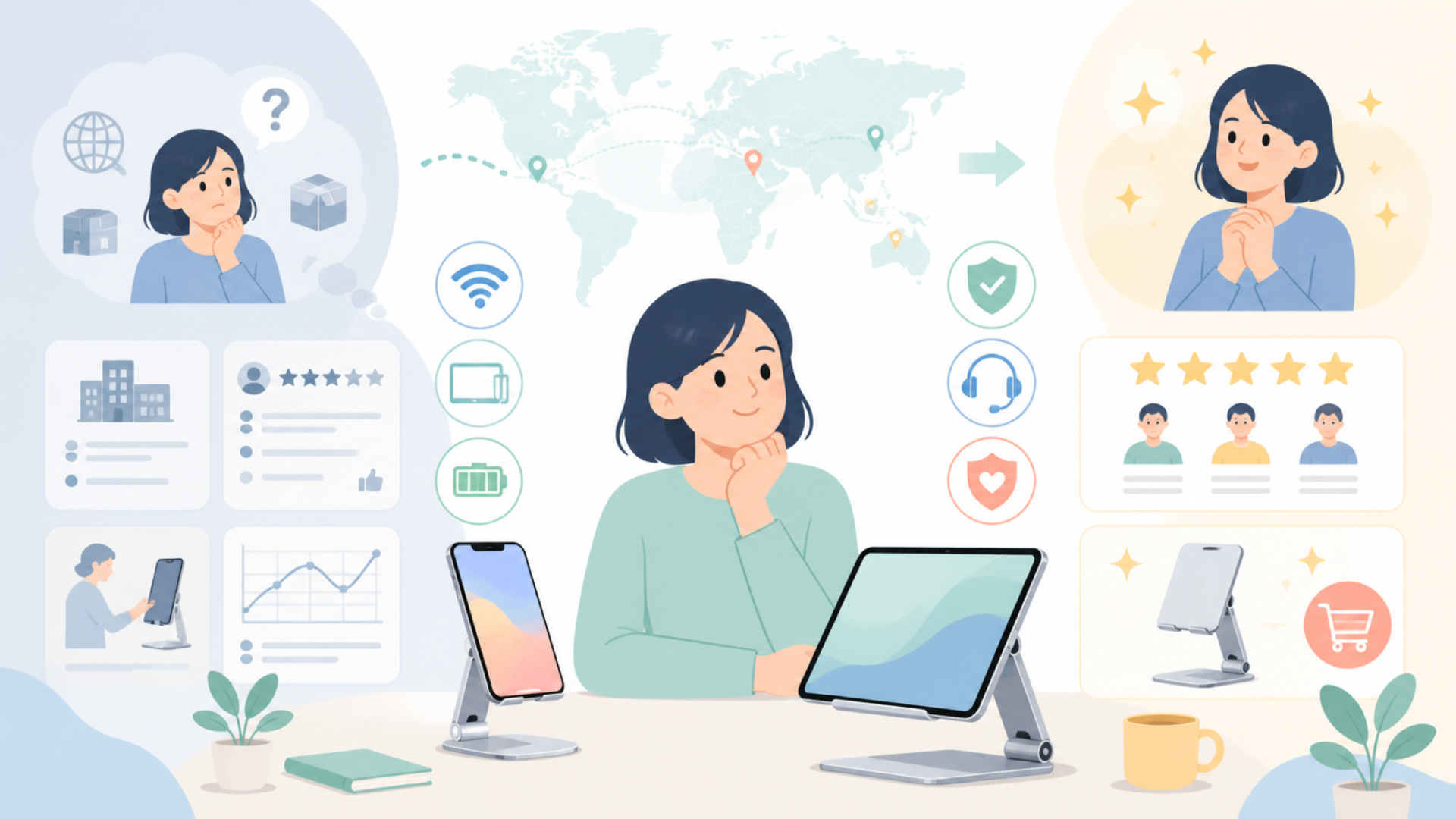 AKEIEはどこの国のブランド?会社概要と使用者の口コミを調査の要点を表すイラスト