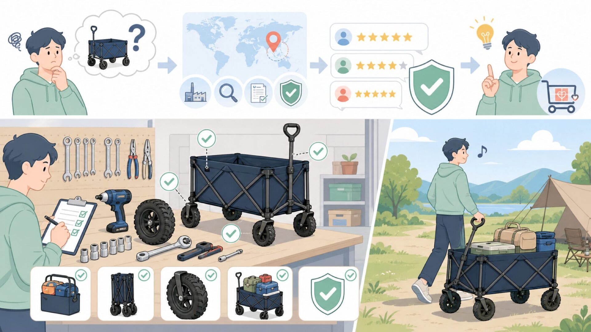 Sekeyはどこの国のブランド?キャリーワゴンの実力を徹底検証の要点を表すイラスト