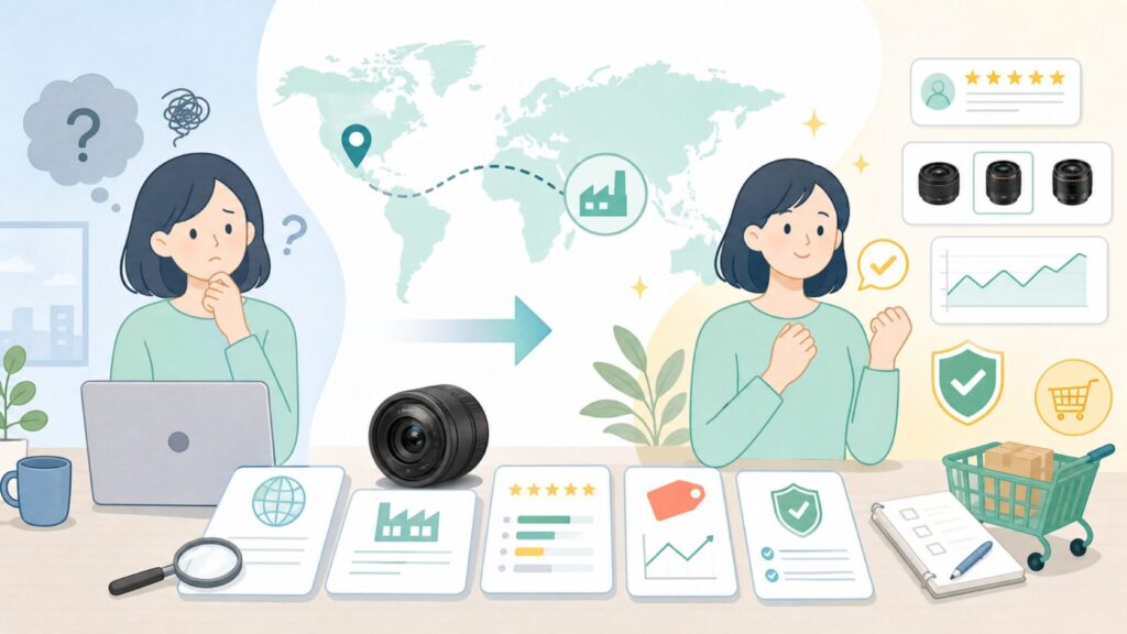MJXDはどこの国のブランド？信頼性・価格・レビューを徹底確認の要点を表すイラスト