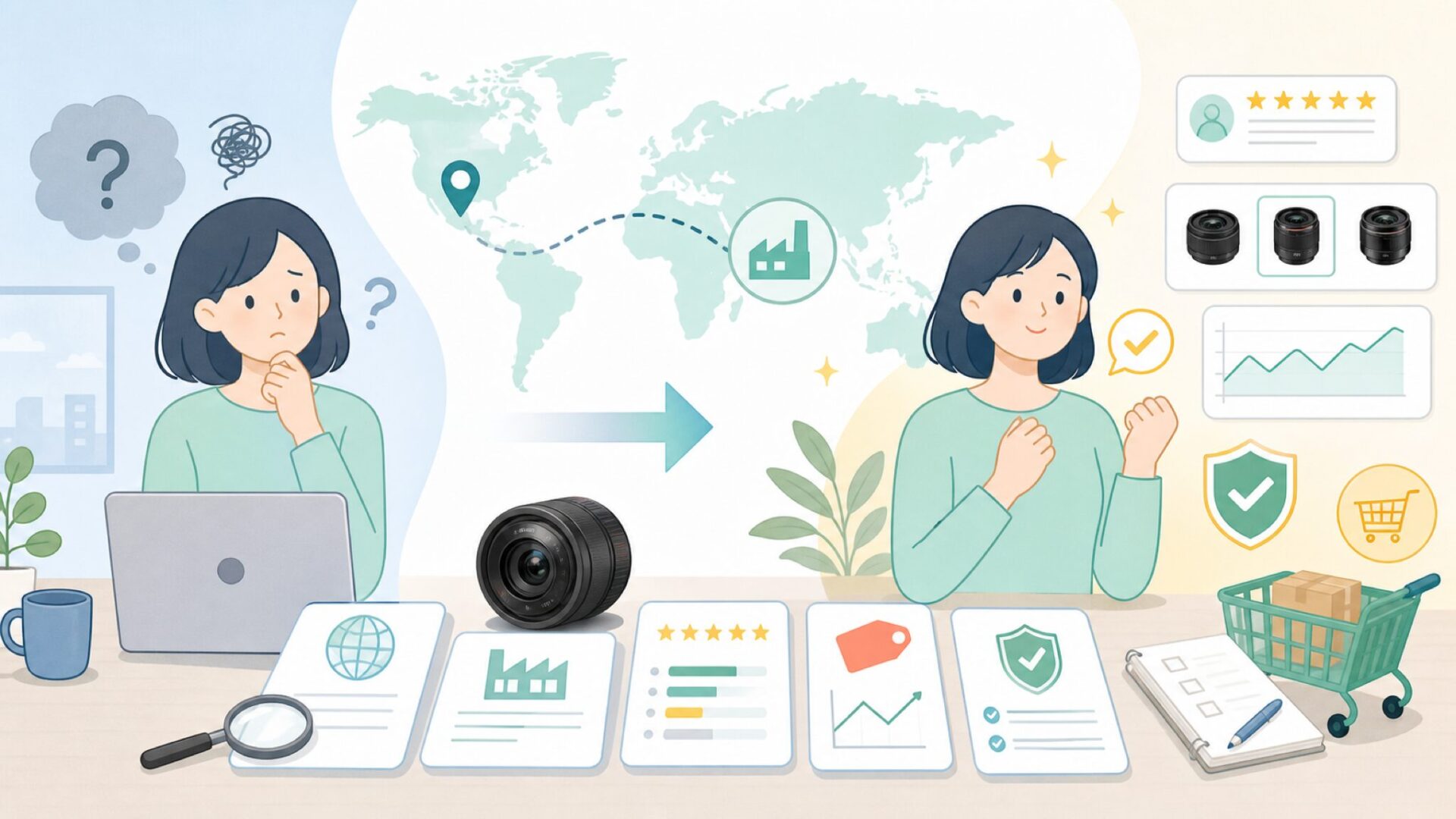 MJXDはどこの国のブランド？信頼性・価格・レビューを徹底確認の要点を表すイラスト