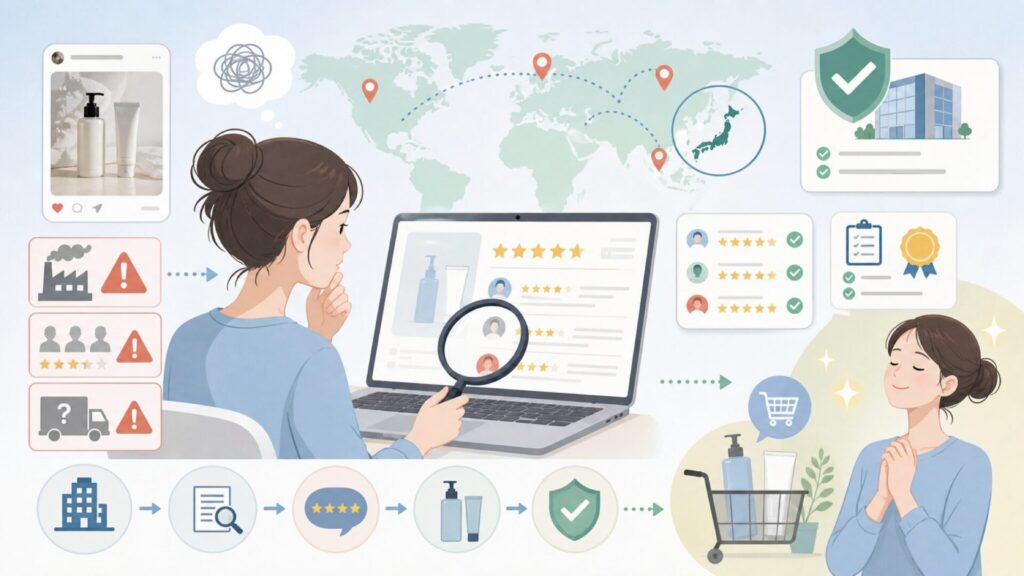UR.SALON(ユアサロン)はどこの国？運営会社と口コミの実態の要点を表すイラスト