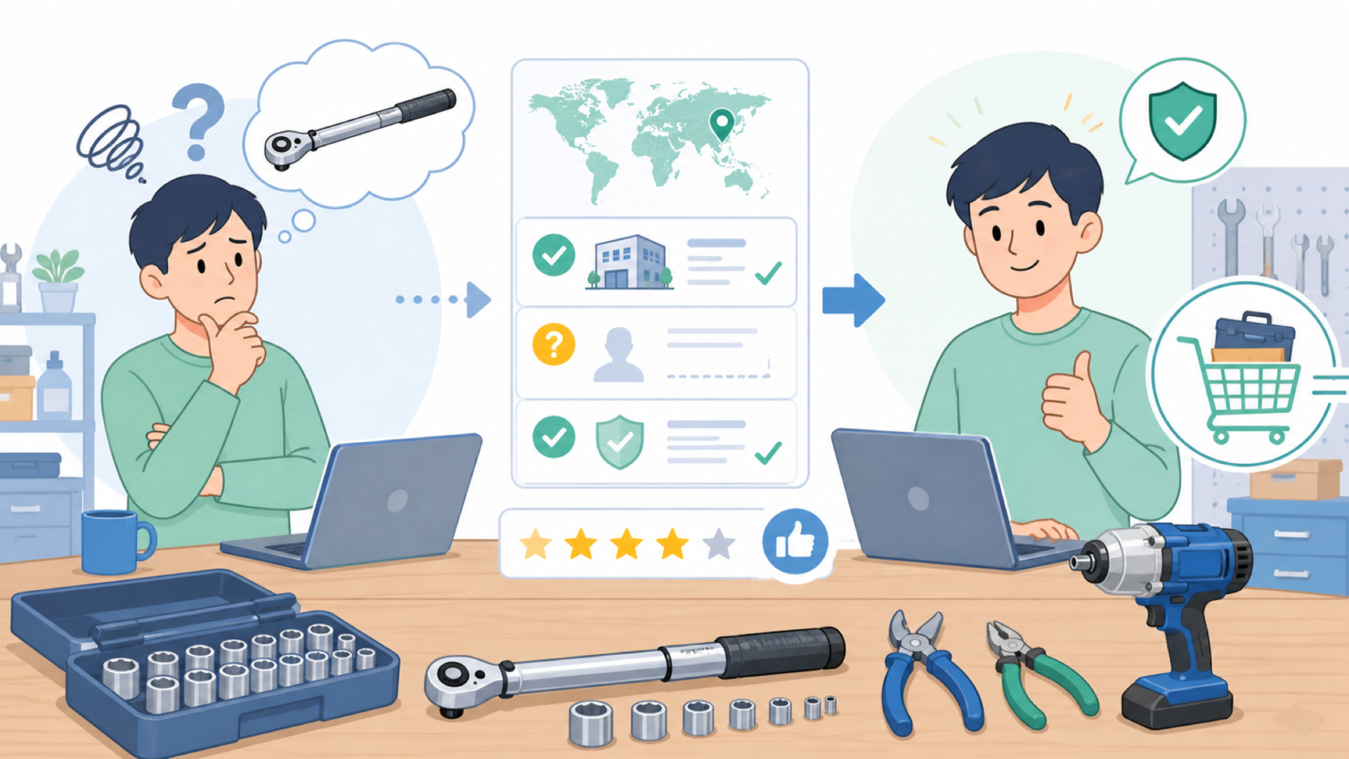 AOSELはどこの国のメーカー?工具の信頼性を徹底チェックの要点を表すイラスト