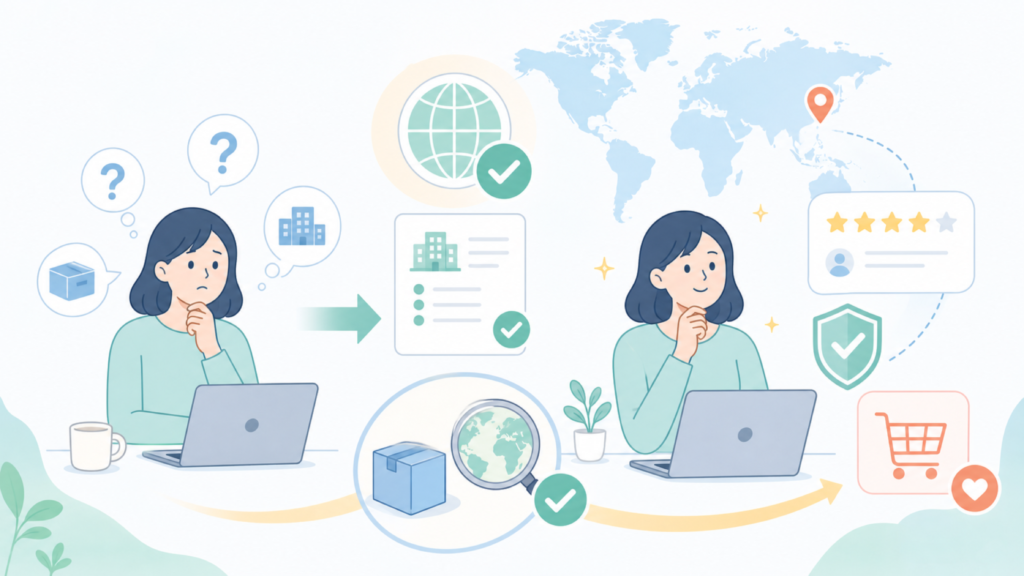 Winovaはどこの国の会社？所在地・確認方法をわかりやすく解説の要点を表すイラスト