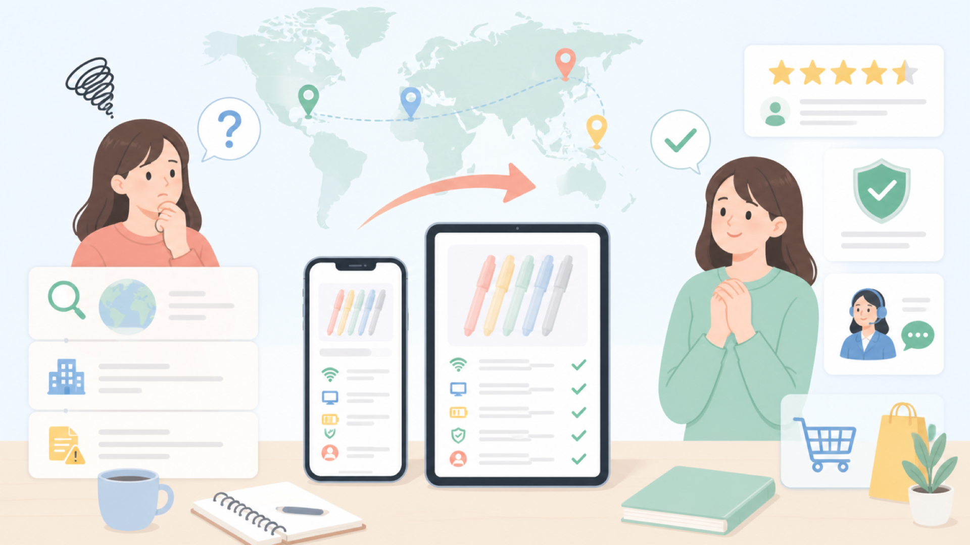 ENMYはどこの国のブランド?運営会社と安全性を確認する方法の要点を表すイラスト