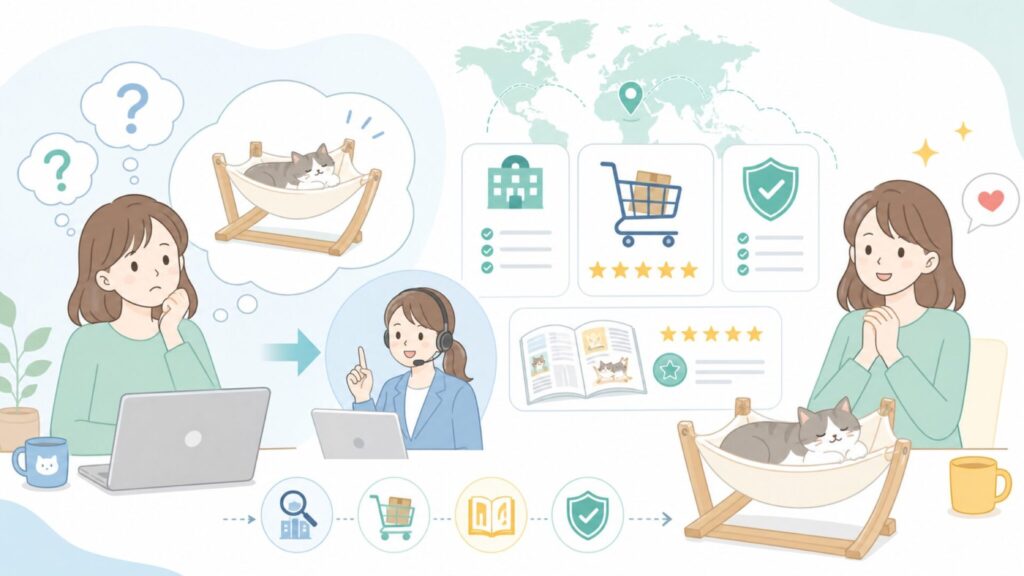 fabuon life どこの国?企業情報とAmazon購入まとめの要点を表すイラスト