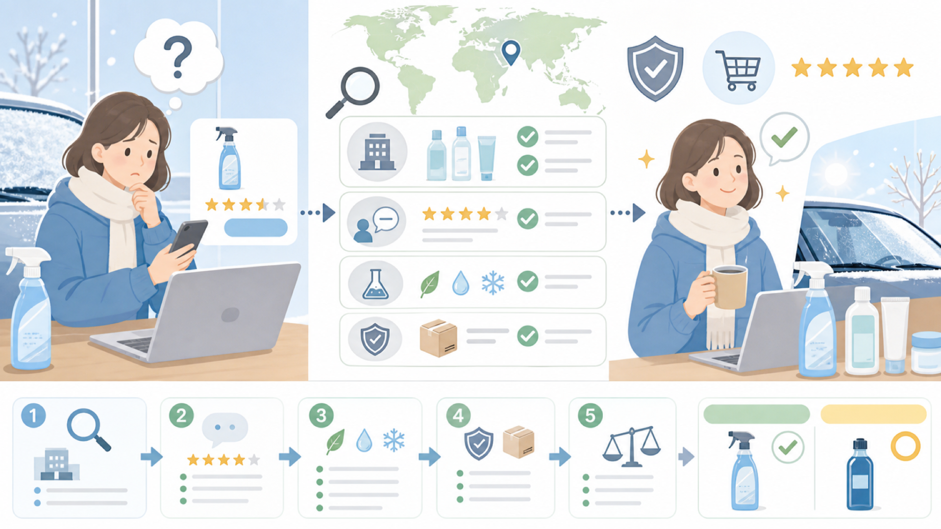 Bebemaxはどこの国のブランド？運営会社と信頼性の確認方法の要点を表すイラスト