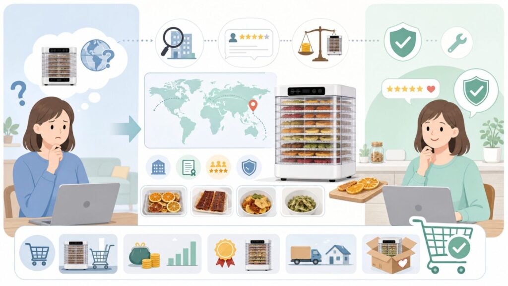 Kwasyoはどこの国?12層フードドライヤーの実態と口コミを確認の要点を表すイラスト