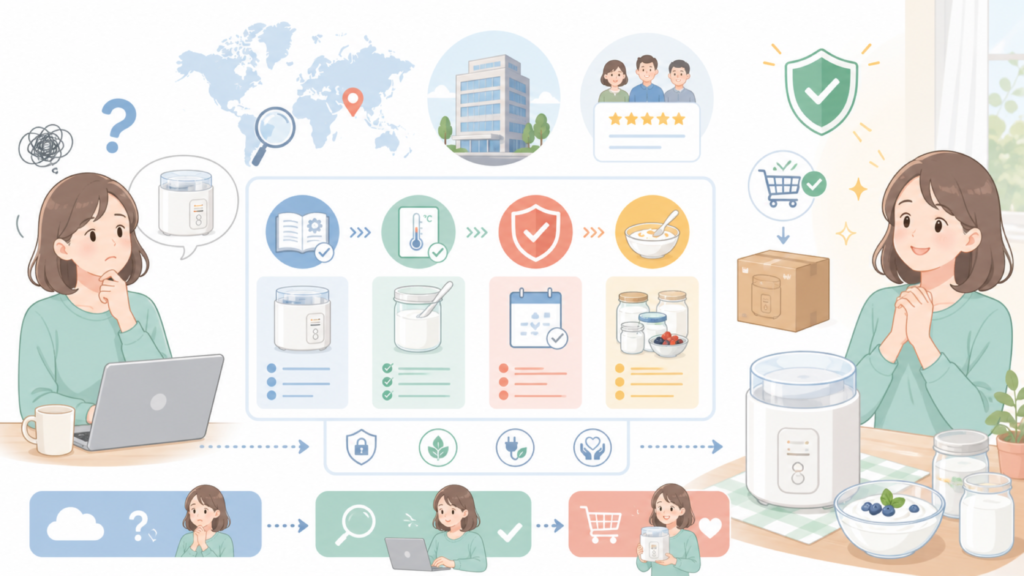 ラクトヘルシスはどこの国のブランド？運営会社と口コミを徹底解説の要点を表すイラスト