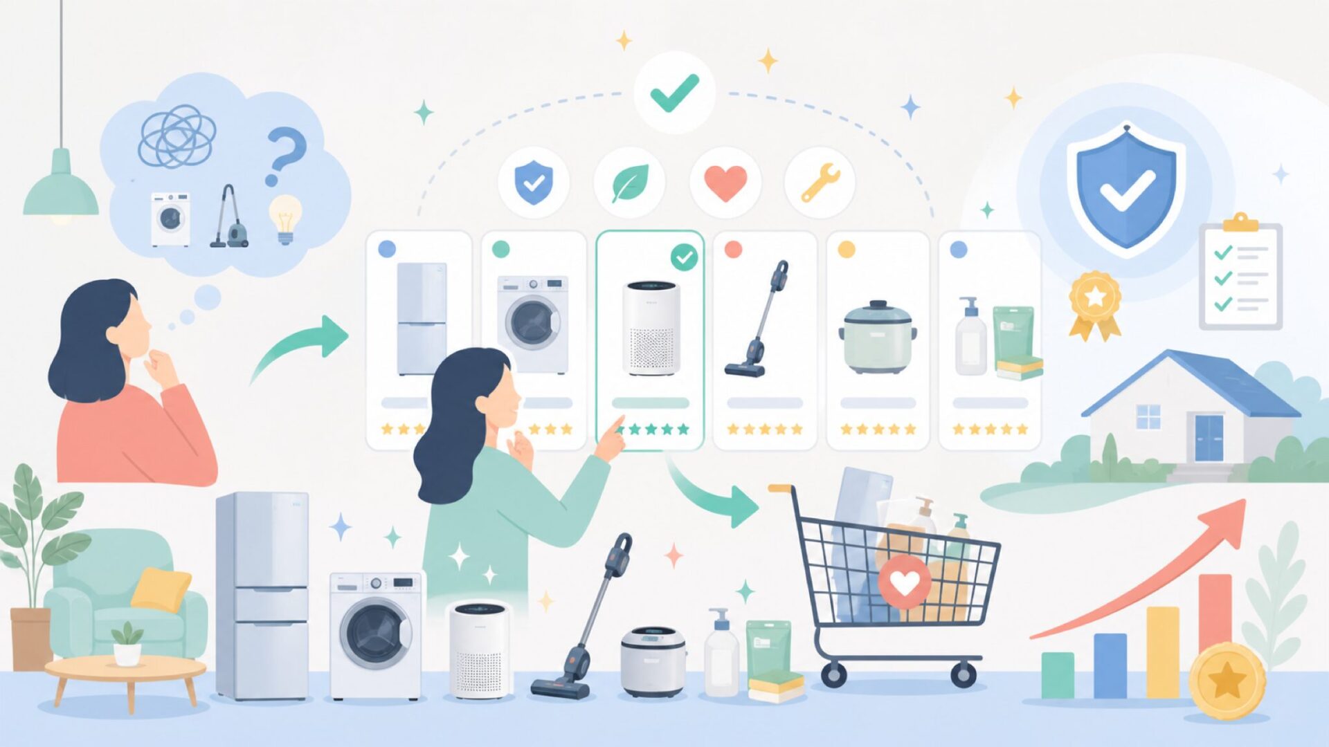Kocokaraが扱う商品ラインナップと販売実績を表すイラスト
