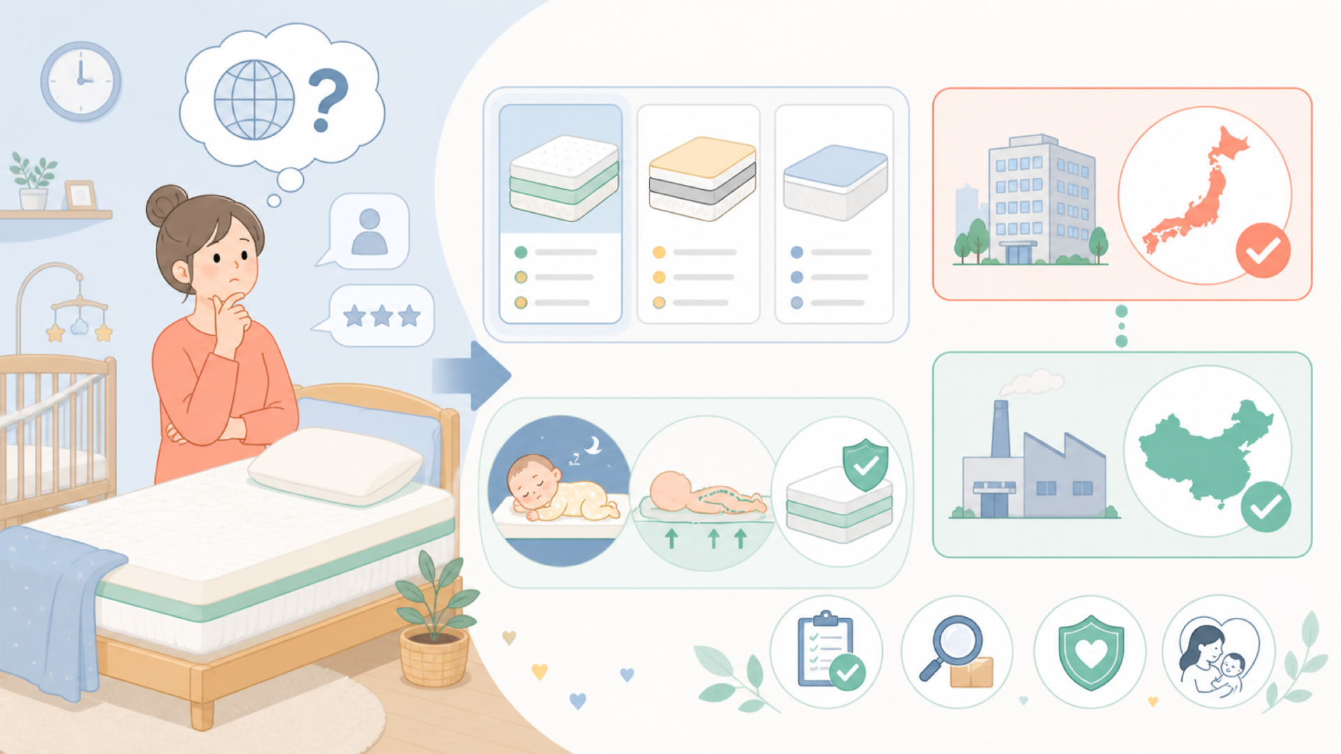 Rozallyはどこの国のブランド?運営会社と製造国を表すイラスト