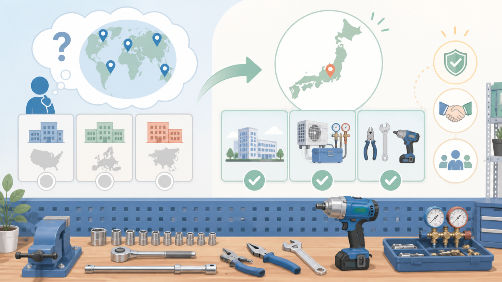 イチネンTASCOはどこの国の会社？本社所在地と会社概要を表すイラスト