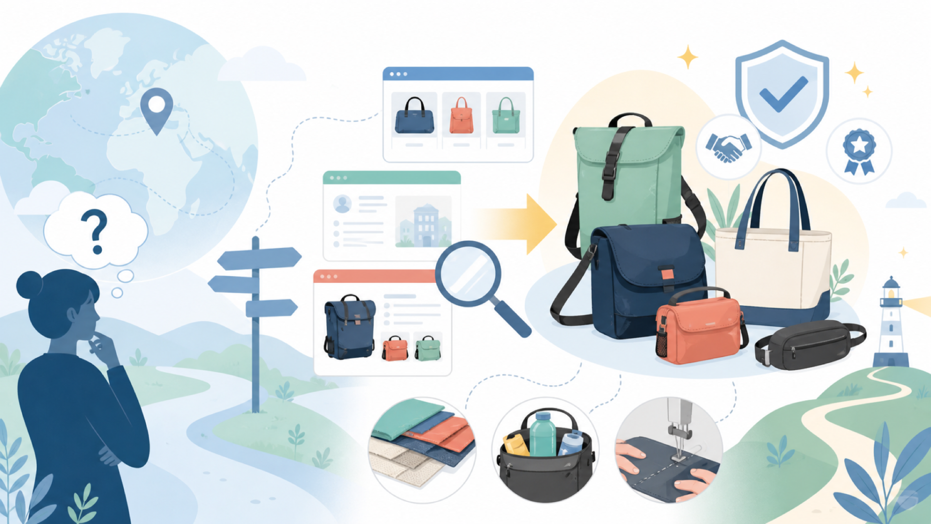 WOTOWはどこの国の自転車バッグブランド?を表すイラスト
