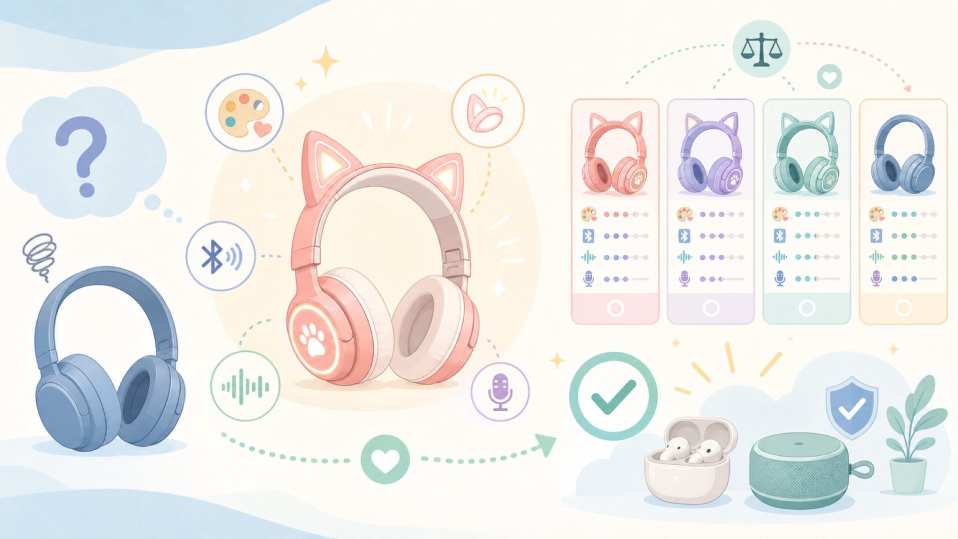 猫耳ヘッドホンとは？選び方の基本を知ろうを表すイラスト