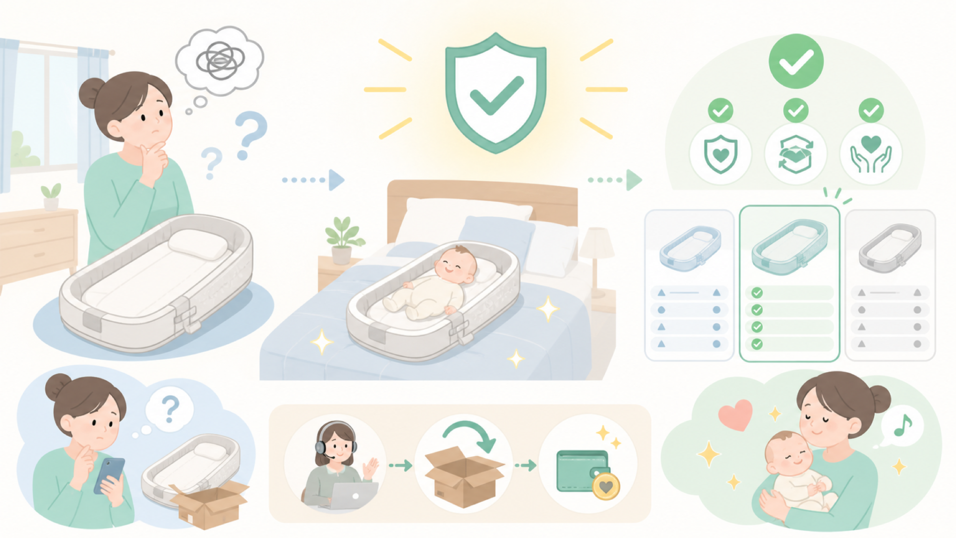 Rozallyの保証・返品対応は安心できる?を表すイラスト