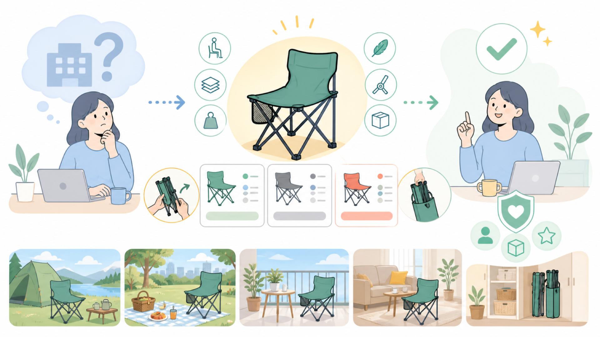 BTtimeの折りたたみ椅子はどんな人におすすめ？を表すイラスト