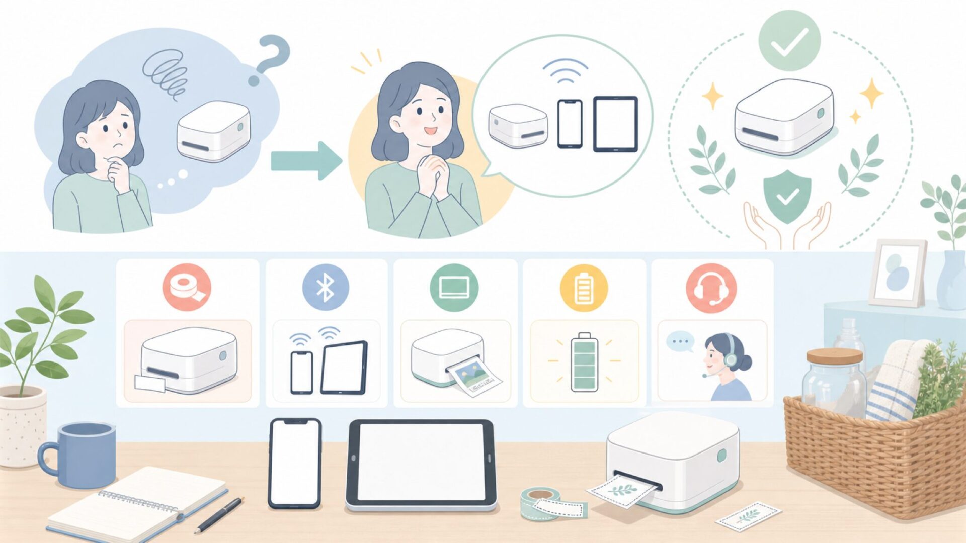 ORGSTAのラベルライターが使いやすいと言われるポイントを表すイラスト