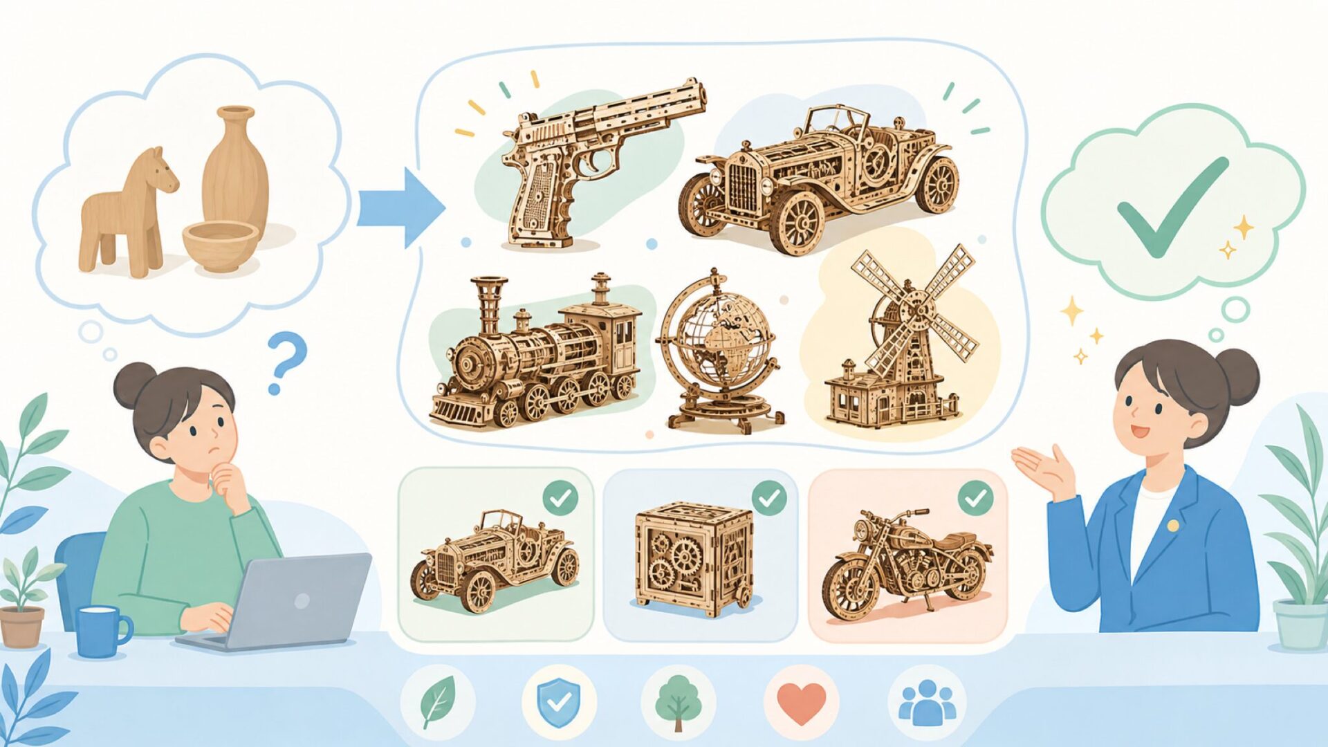 Wood Trickとはどんなブランド?木製3Dモデルの世界観を表すイラスト