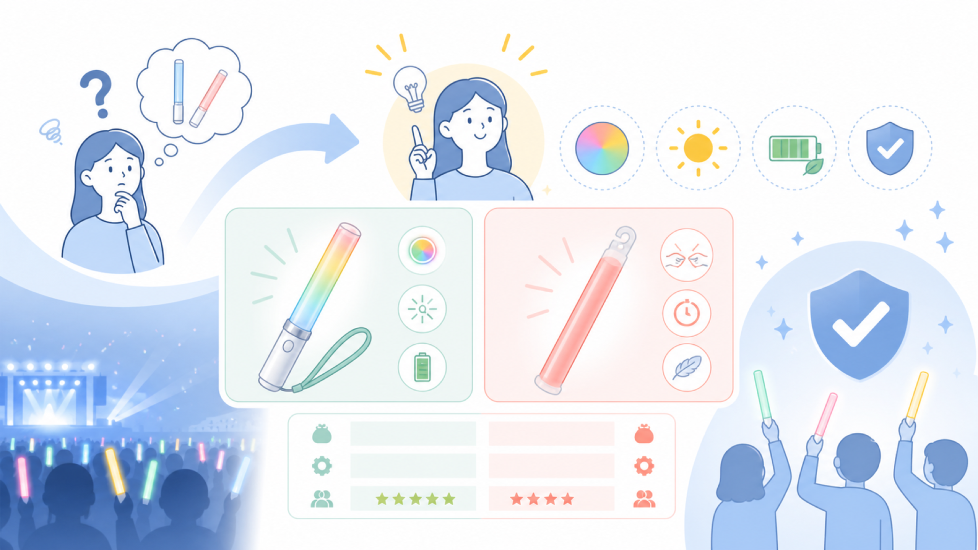 ペンライト・ケミカルライトとはどんな商品か（基礎知識）を表すイラスト
