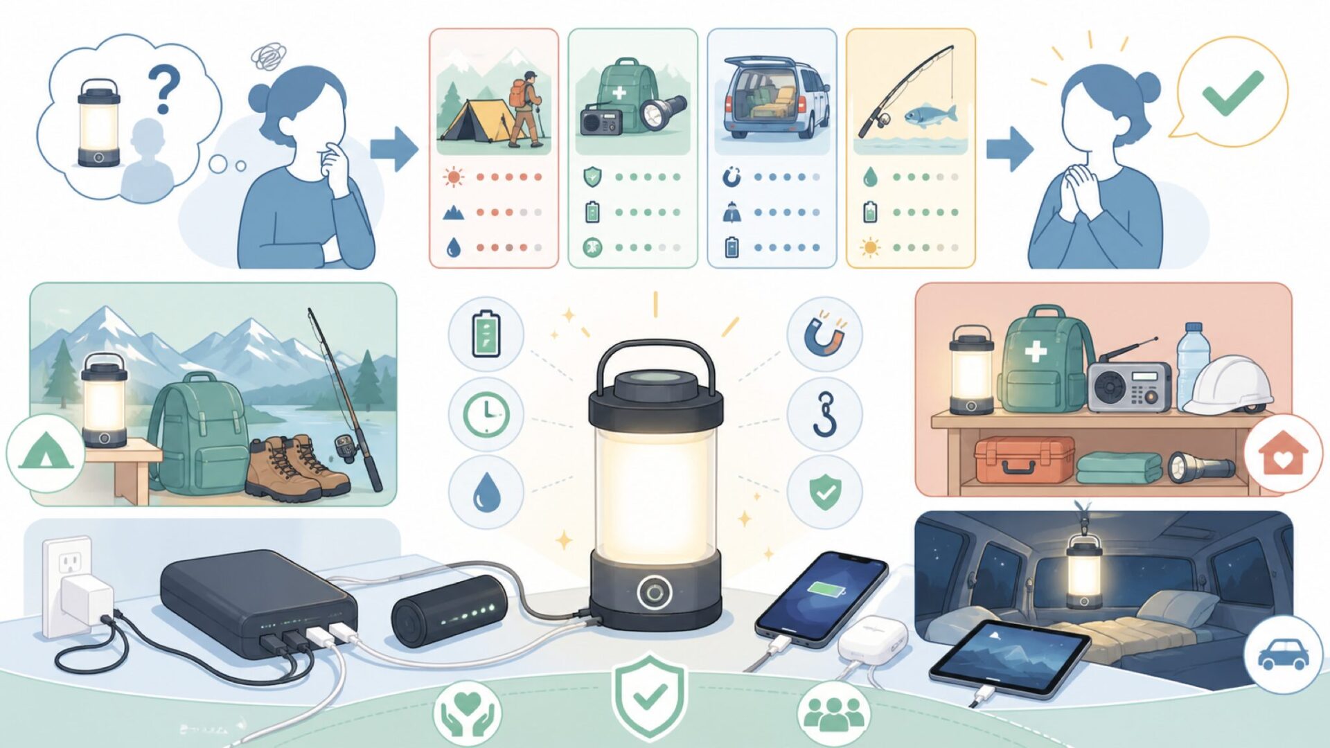 DINGAIのLEDランタンはどんな人におすすめですか？を表すイラスト
