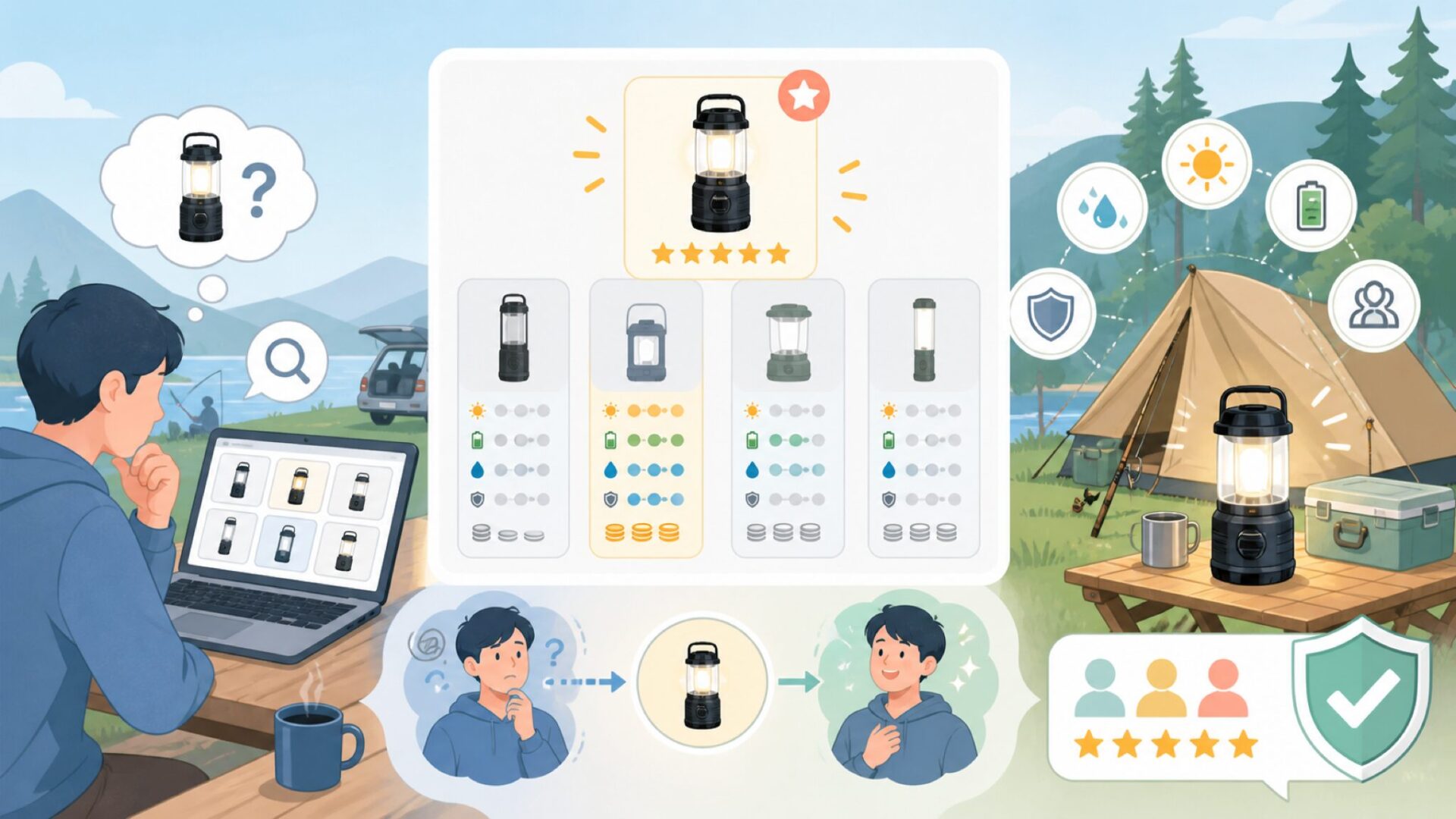 LETOURの充電式ライトが注目される理由を表すイラスト