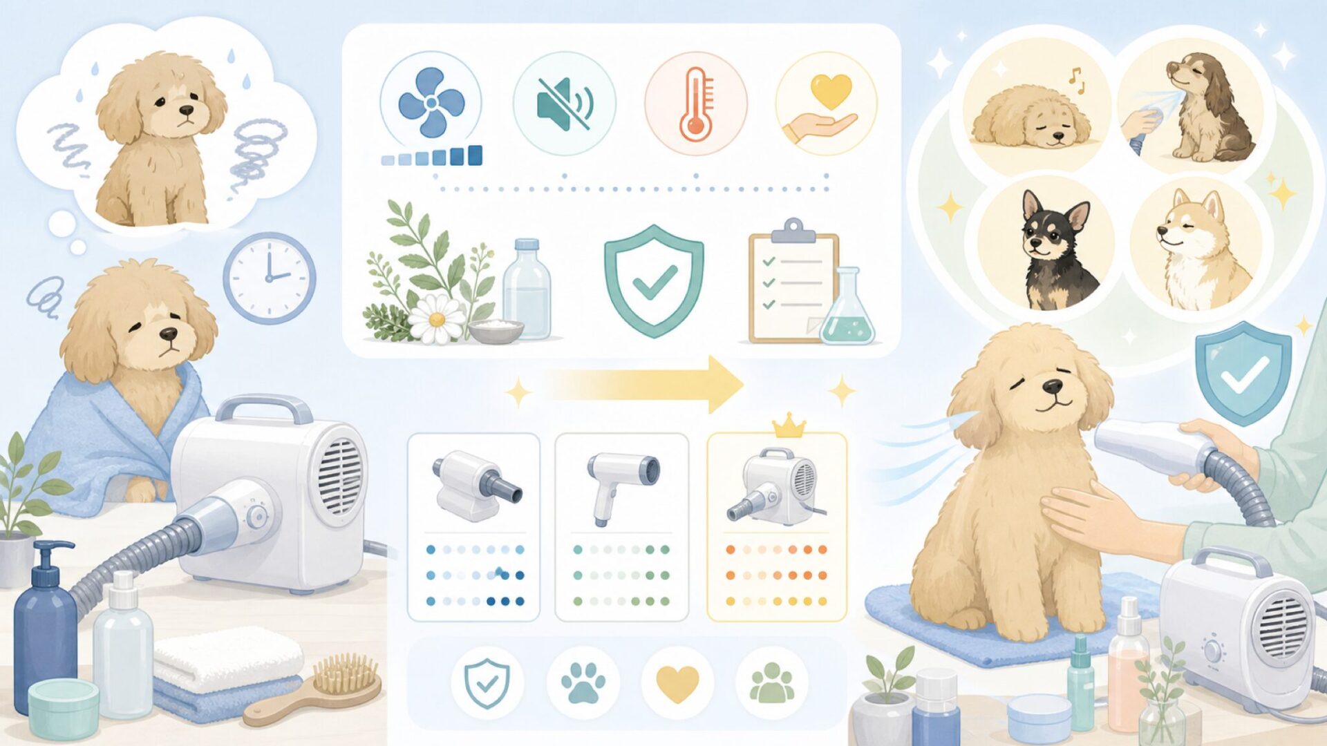 Petabooドライヤー『L400』の特徴と向いている家庭を表すイラスト