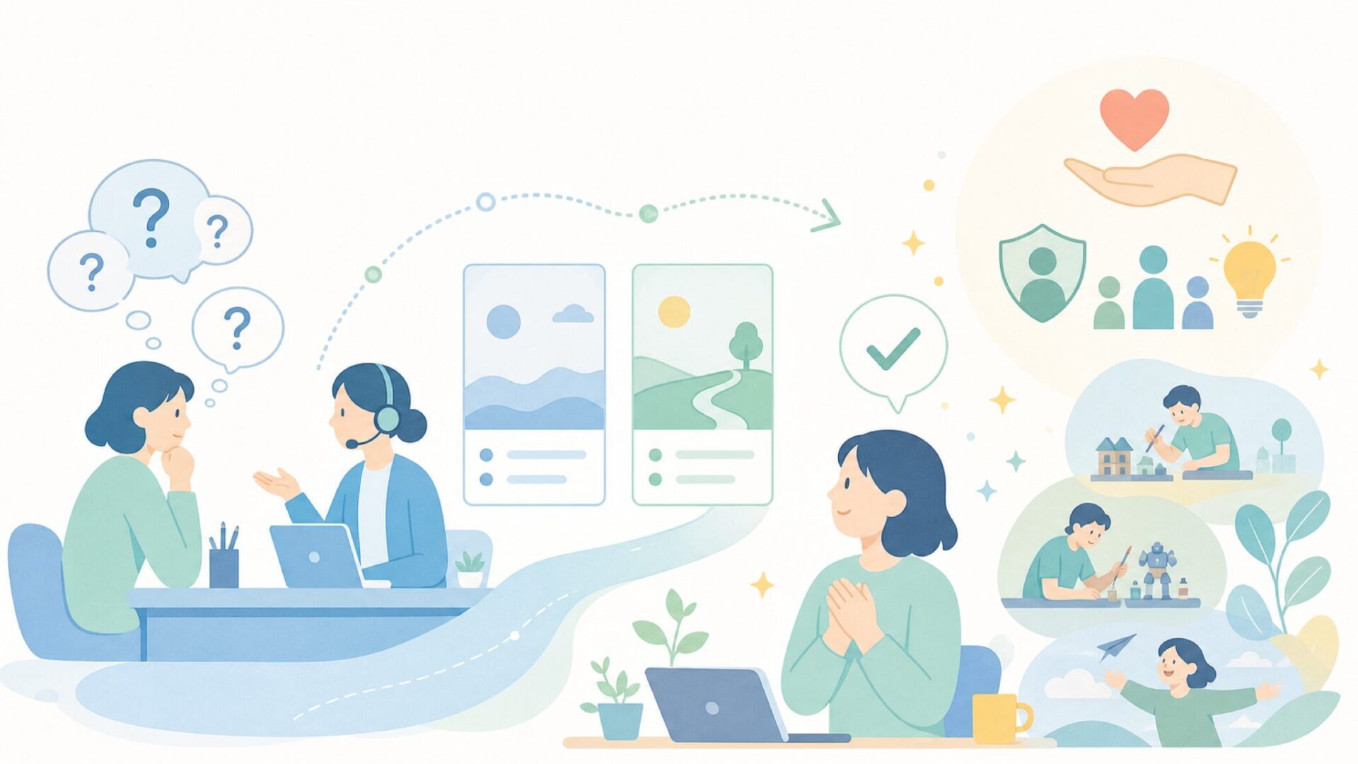 「あそびの利いた人生に」に込めた企業理念を表すイラスト