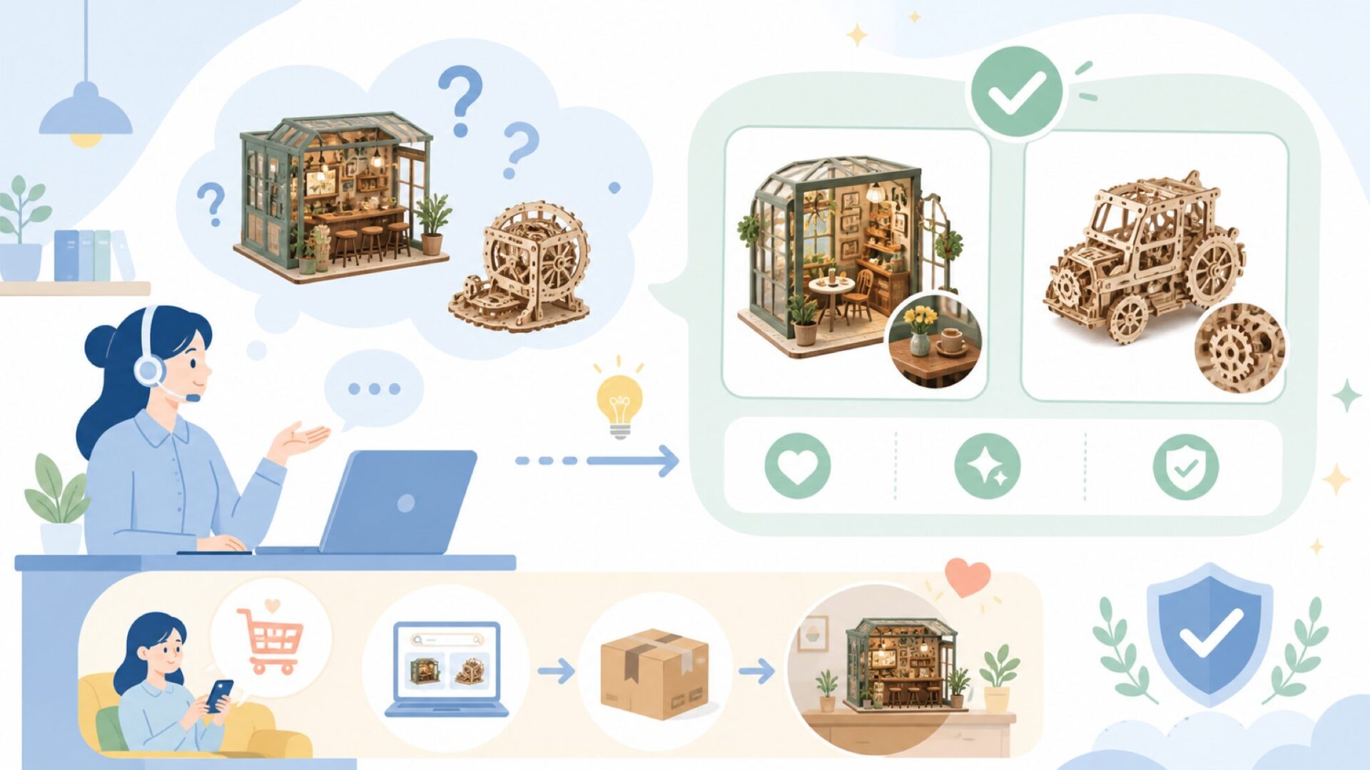 Rolifeにはどんな商品がある?ミニチュアハウスや立体パズルの魅力を表すイラスト