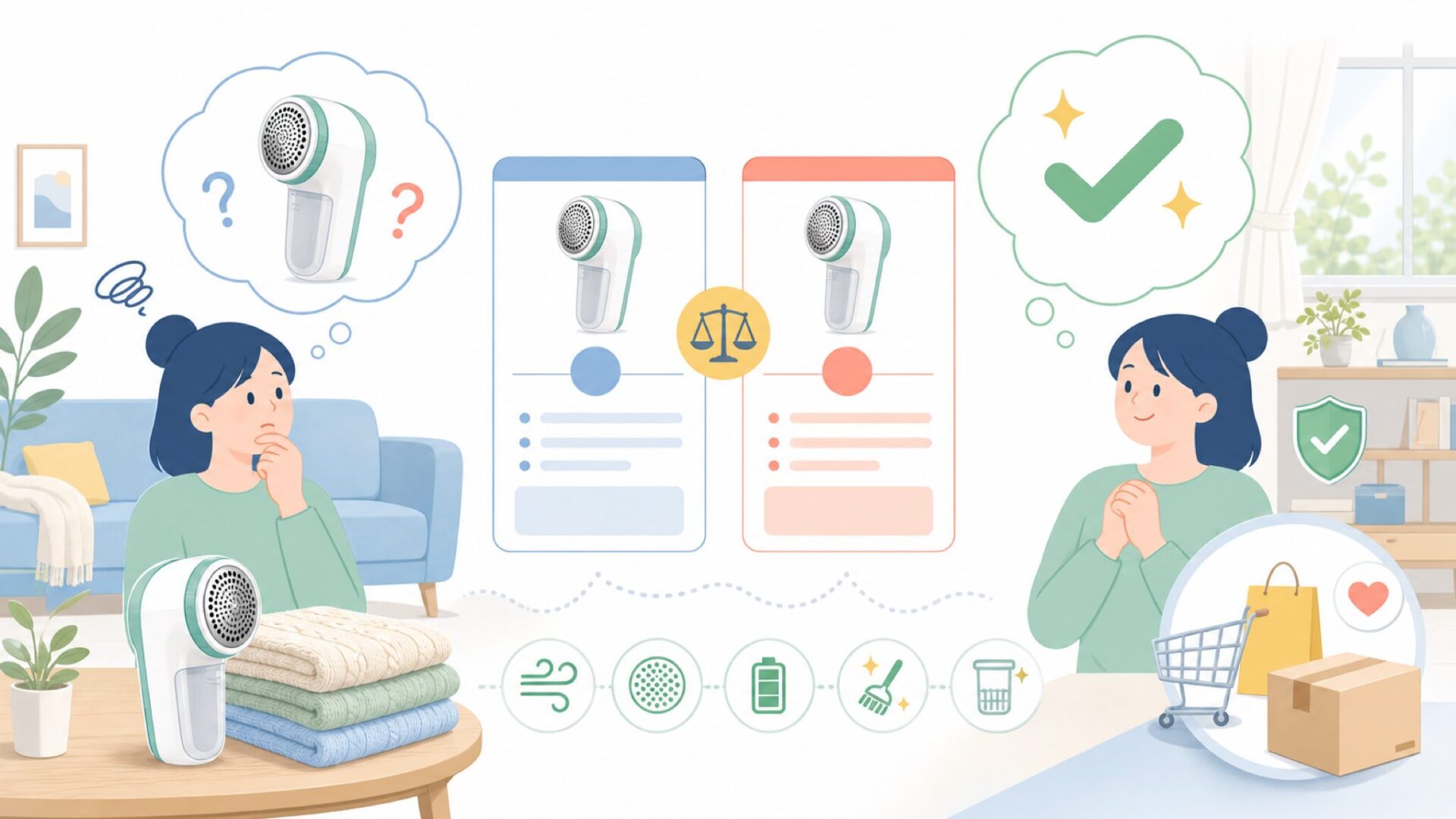Sunytreeの毛玉取り器の価格と購入先(Amazon・楽天)を表すイラスト