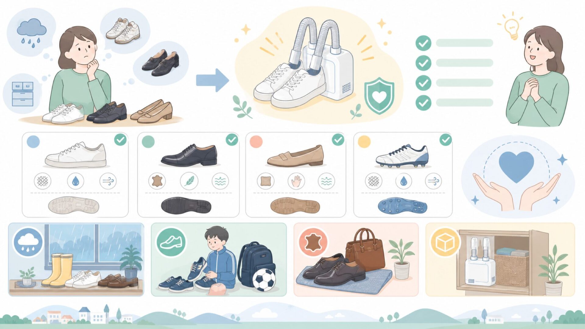 Kimataの靴乾燥機はどんな人・シーンに向いている？を表すイラスト