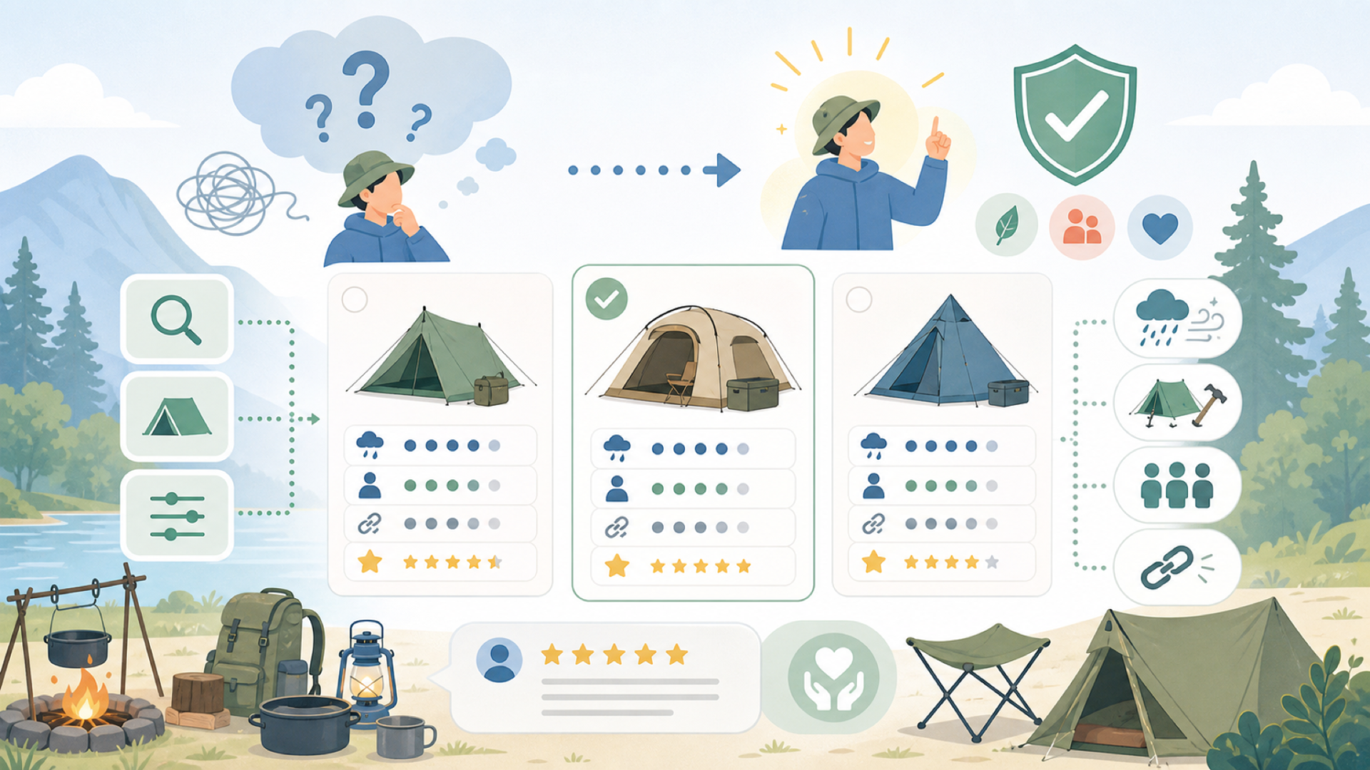 自分に合うBush Craft Inc.の商品を探す方法を表すイラスト