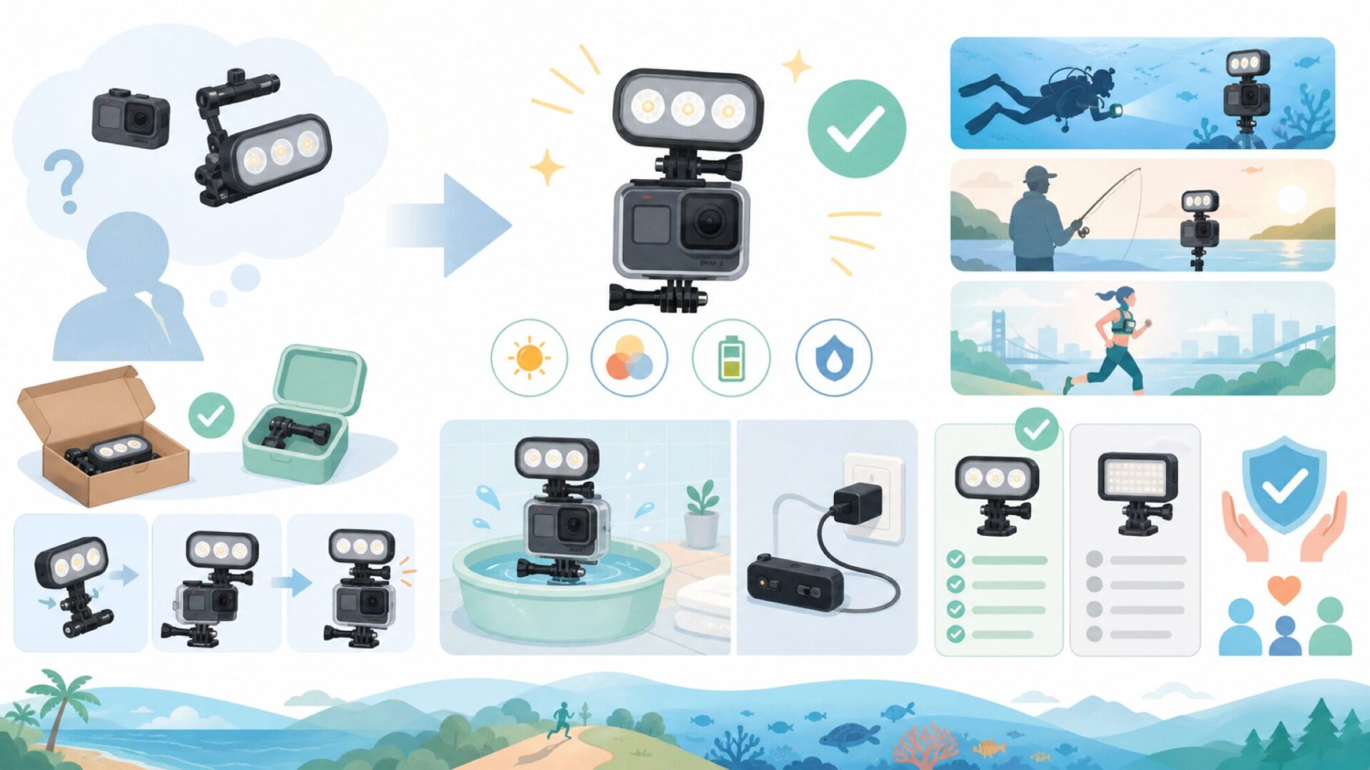 実際に使ってわかったSuptig GoProライト・マウントの使用感を表すイラスト