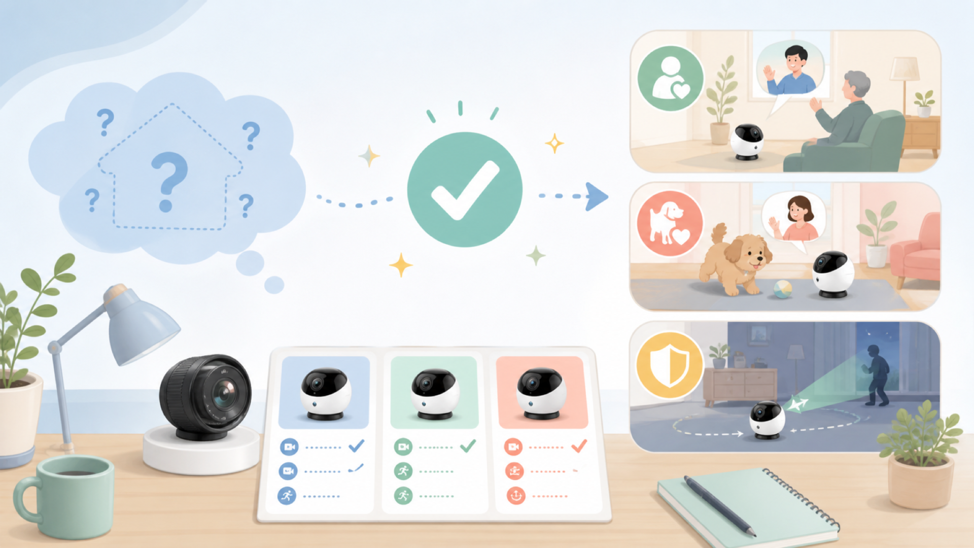 Enabotの見守り機能はどんな場面で役立つ?を表すイラスト