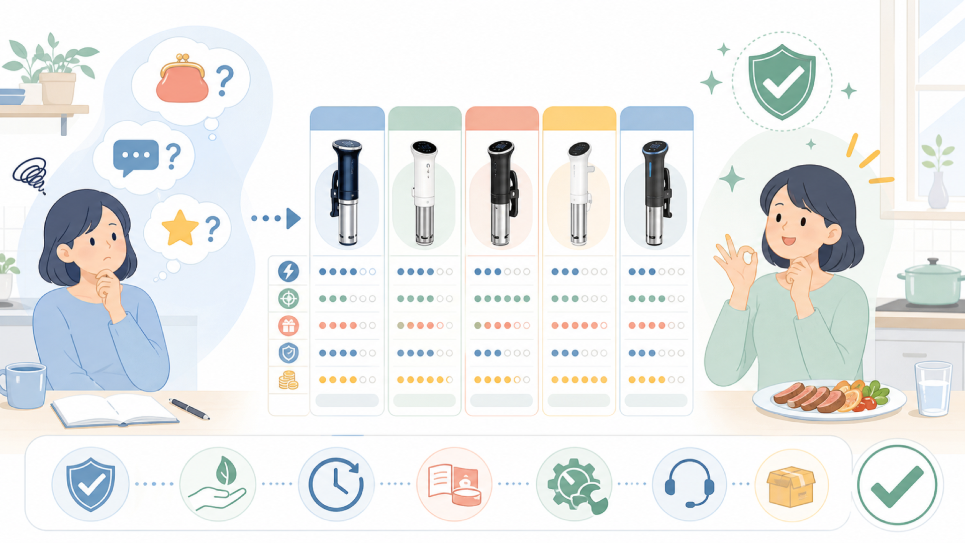 Yoranoと他社低温調理器を比較するを表すイラスト