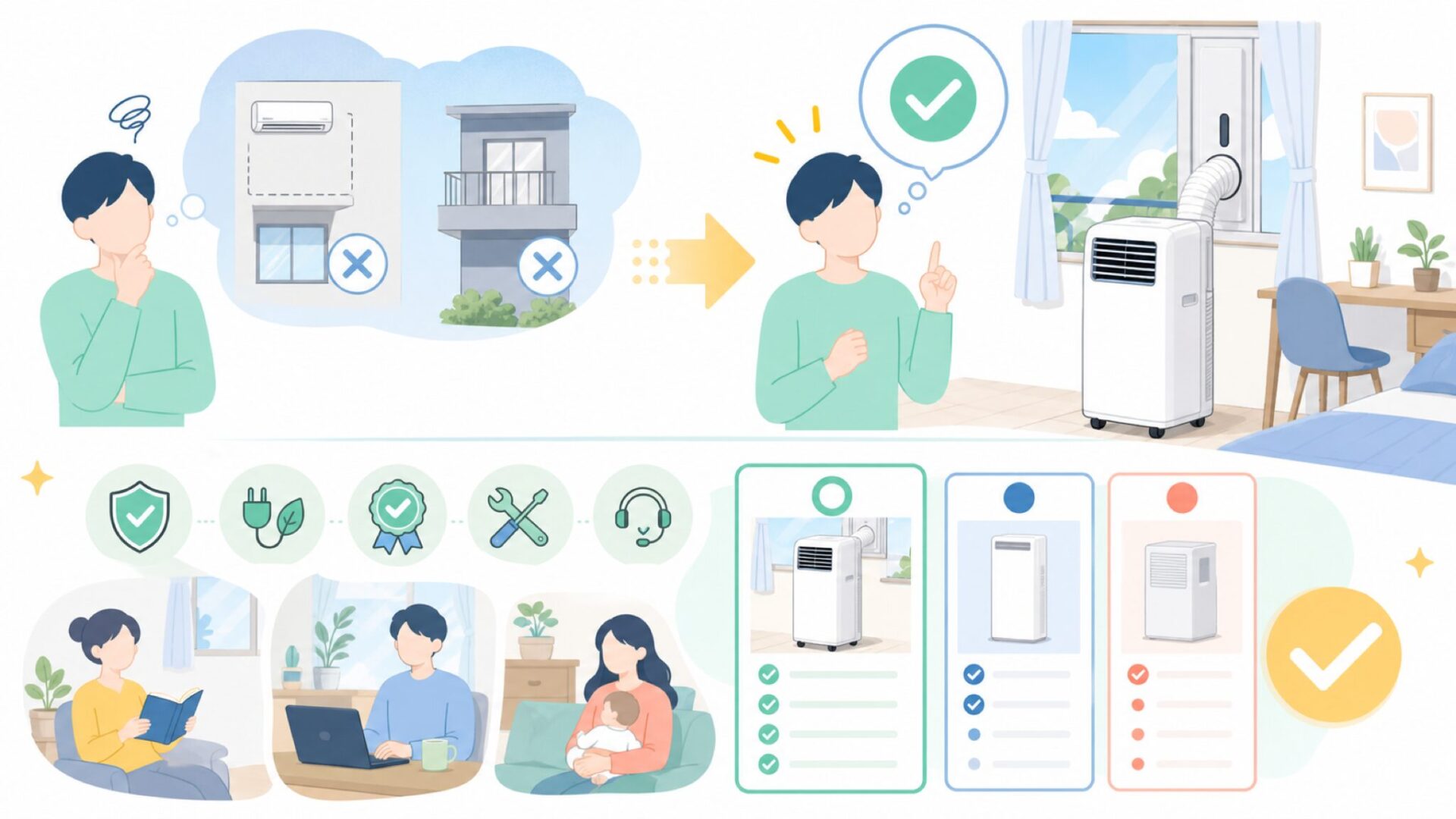 JYWINAのスポットクーラーが向いている人を表すイラスト