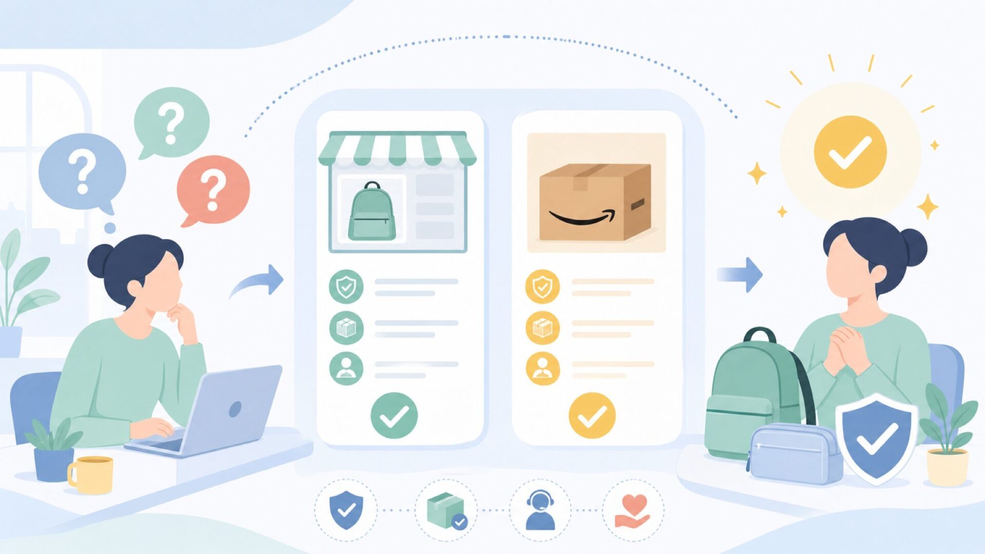 LOONLOONはどこで買える？公式ストア・Amazonと正規品の選び方を表すイラスト