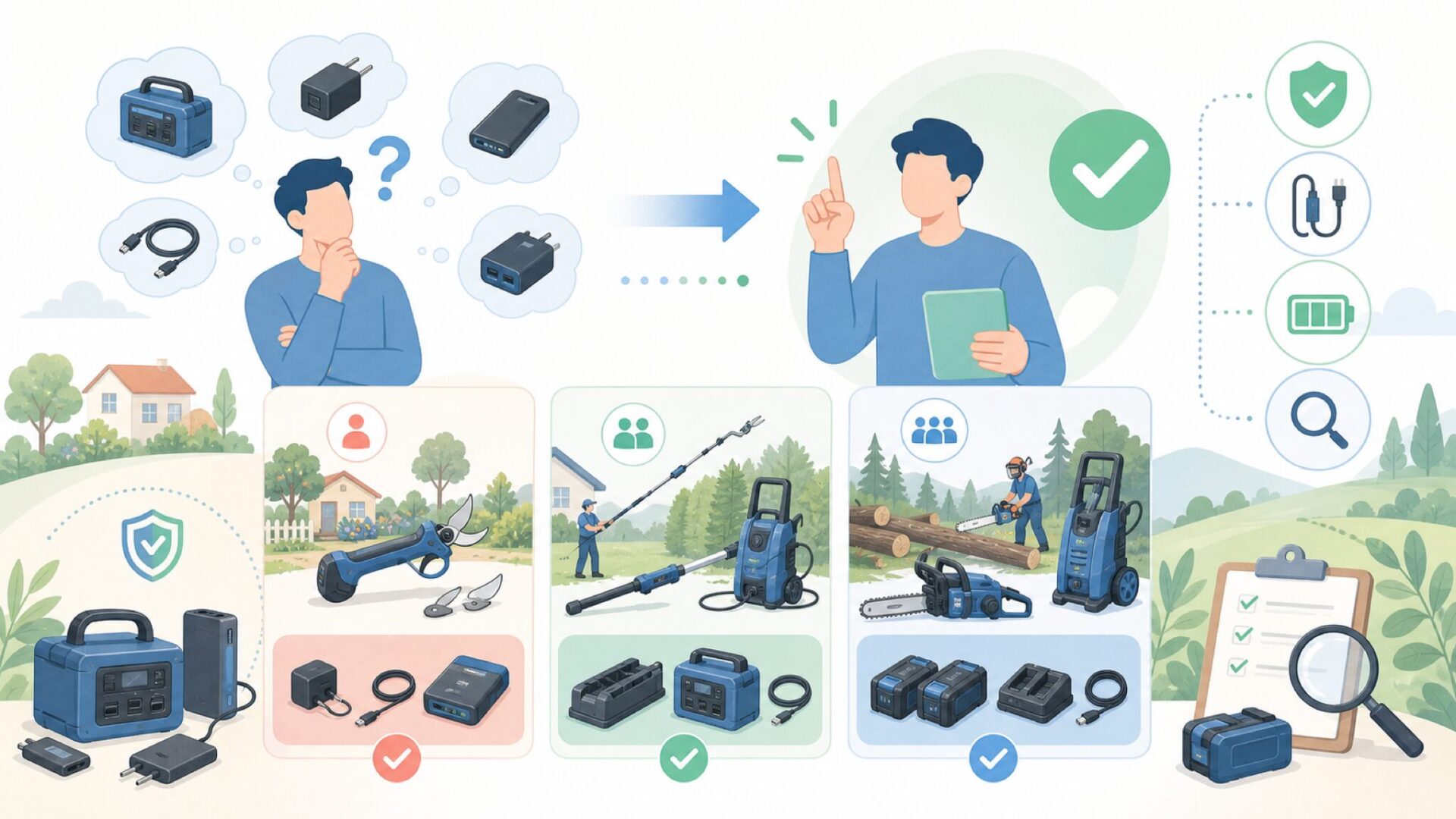 自分の用途に合ったKEBTEK製品の選び方を表すイラスト