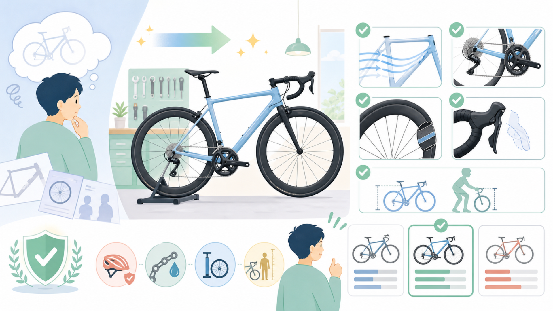 CONVIALロードバイクの基本スペック・特徴を表すイラスト