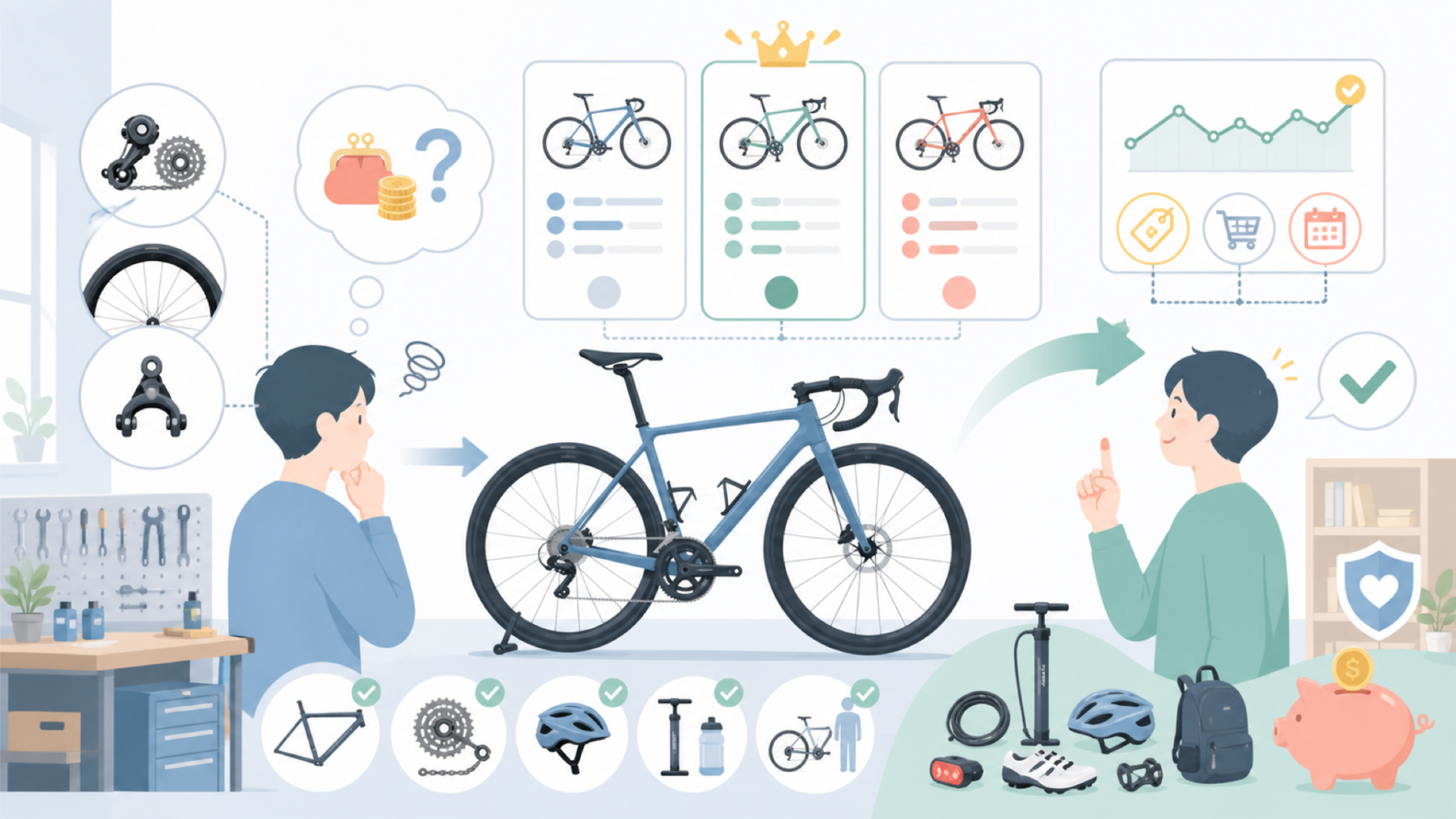 CONVIALロードバイクの価格とコスパを表すイラスト