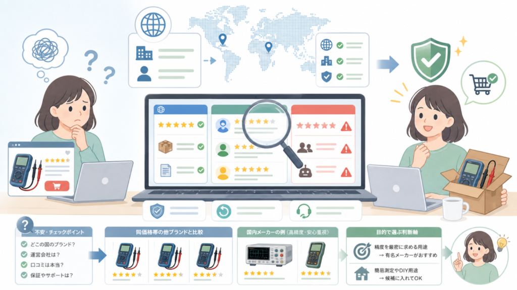 Mxmoonfreeはどこの国？運営会社と信頼性を購入前に確認の要点を表すイラスト