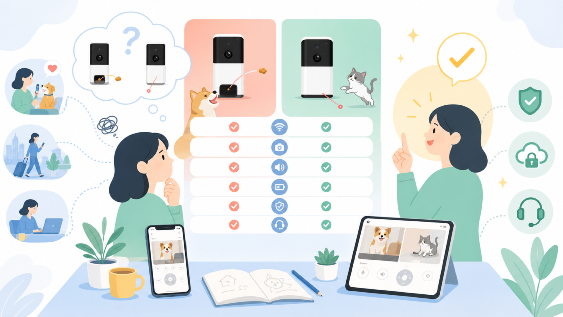 Petcubeの代表モデル(Bites・Play)でできることの違いを表すイラスト
