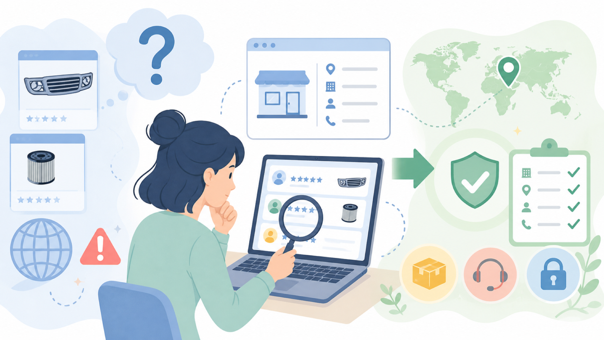 VIPIHはどこの国のショップ?運営会社・拠点を確認するを表すイラスト