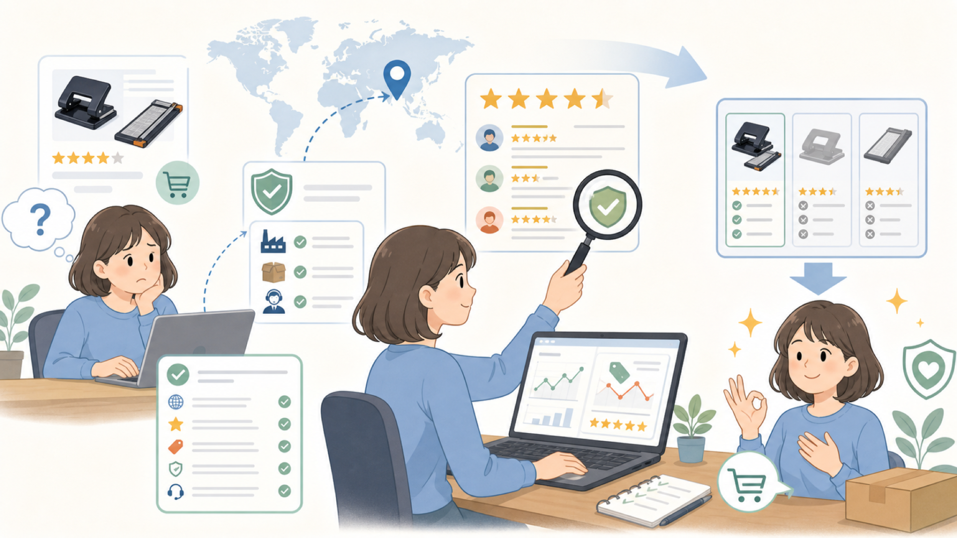 WORKLIONはどこの国のブランド？安心して選ぶための確認ポイントの要点を表すイラスト