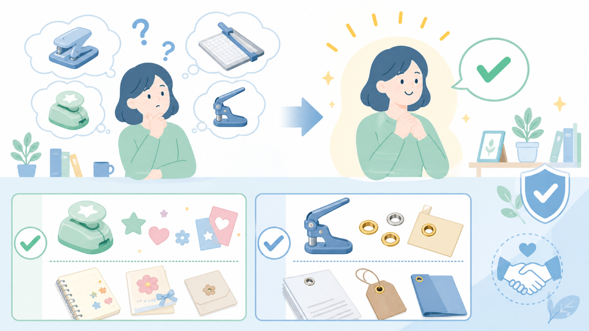 クラフトパンチ・ハトメパンチとの使い分け方を表すイラスト