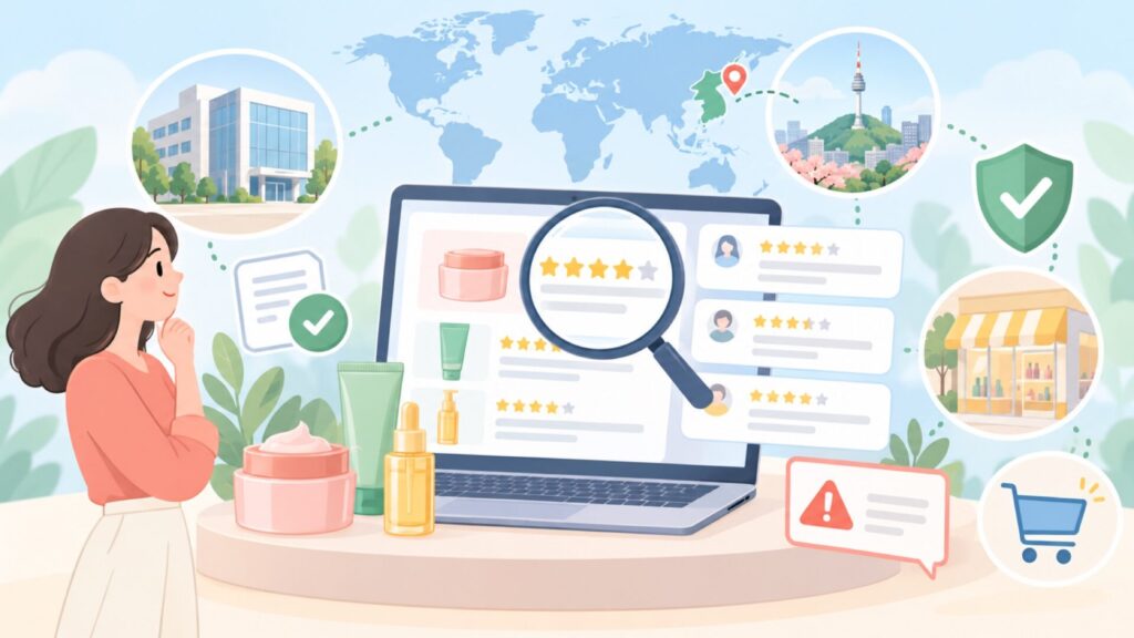 エイプリルスキンはどこの国？韓国APRが運営、評判と購入先も確認の要点を表すイラスト