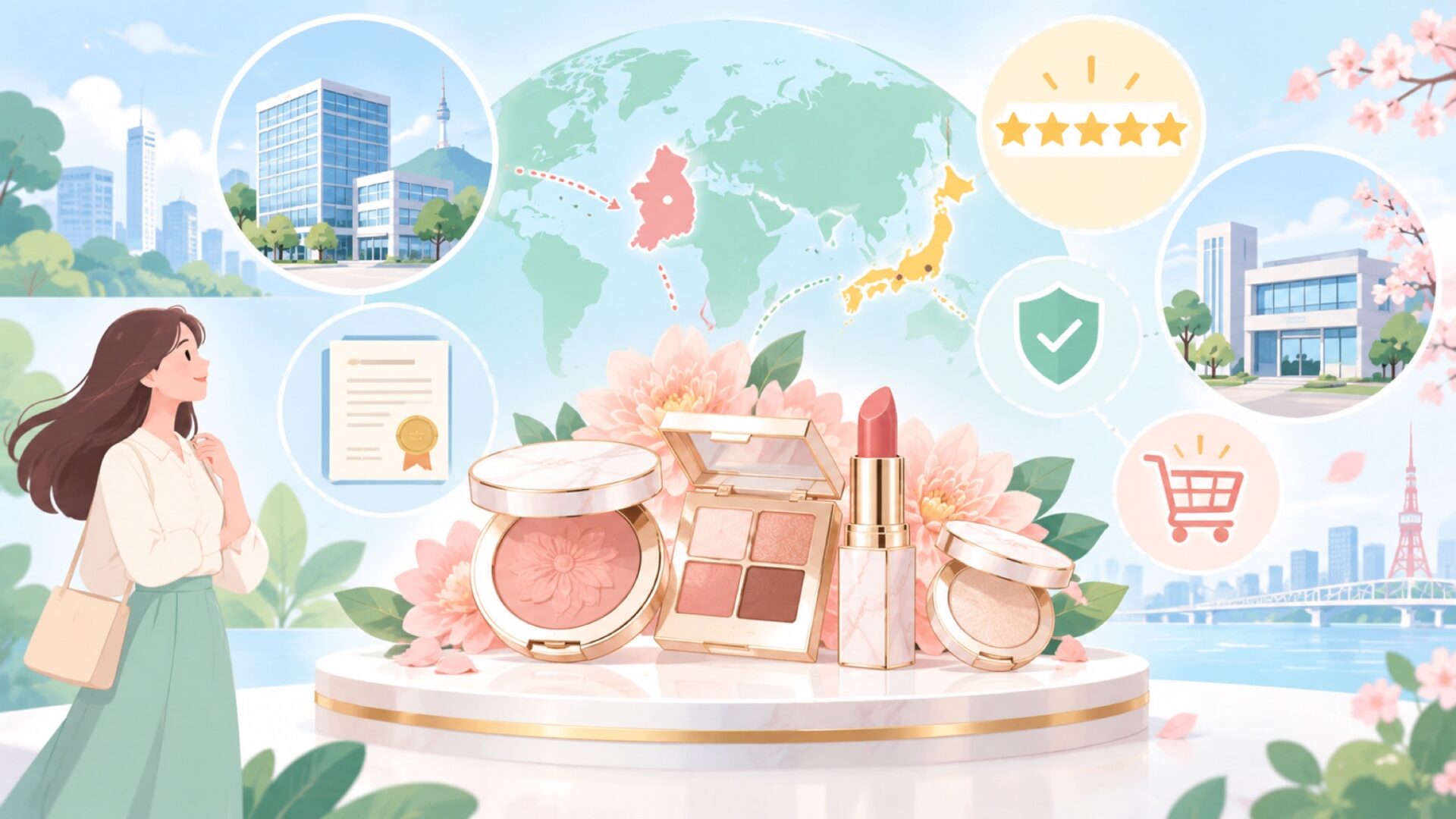 ディアダリアはどこの国？韓国の運営会社と日本の代理店の要点を表すイラスト