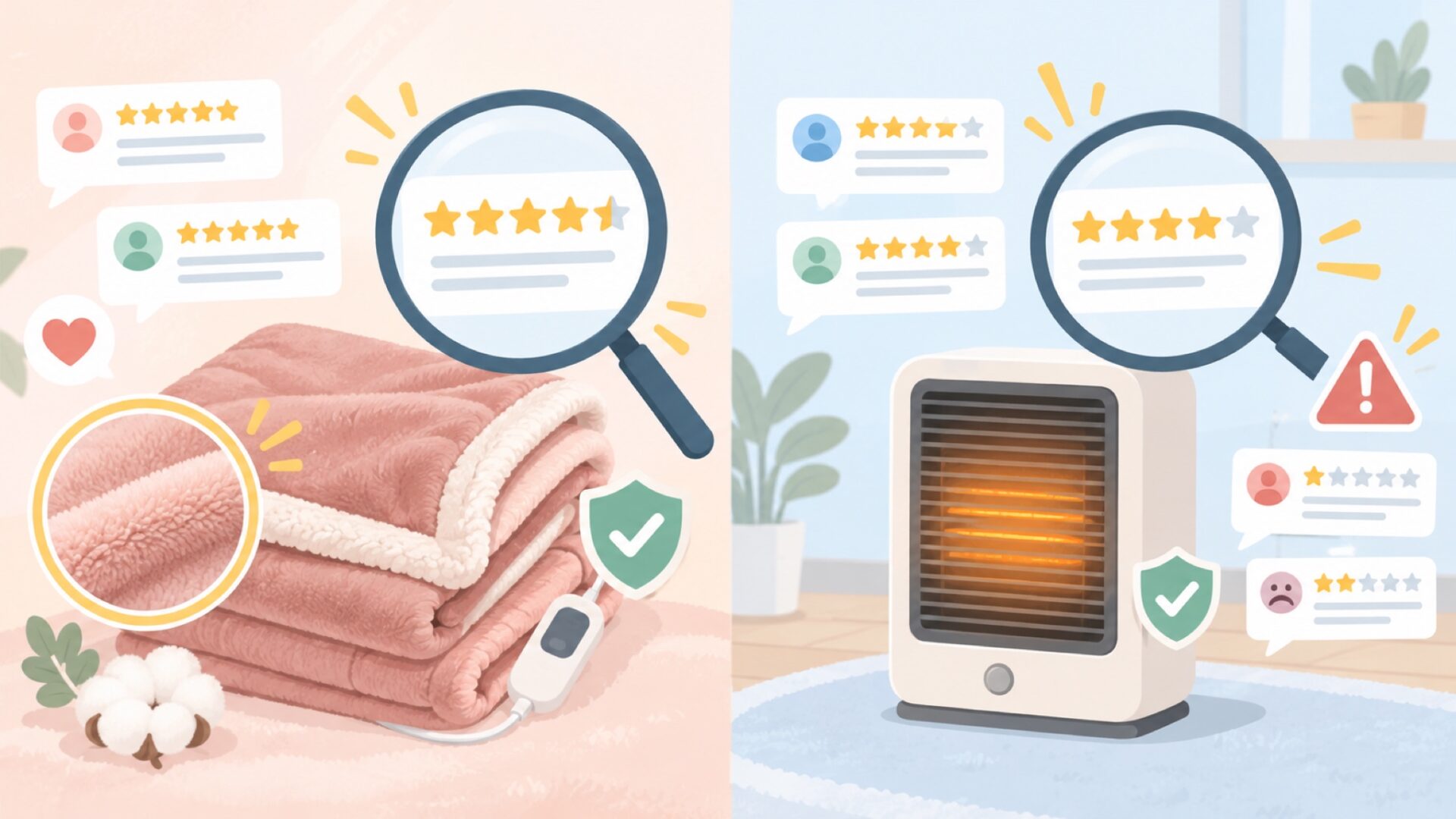 GOHHME電気毛布・ファンヒーターの評判は良い？を表すイラスト