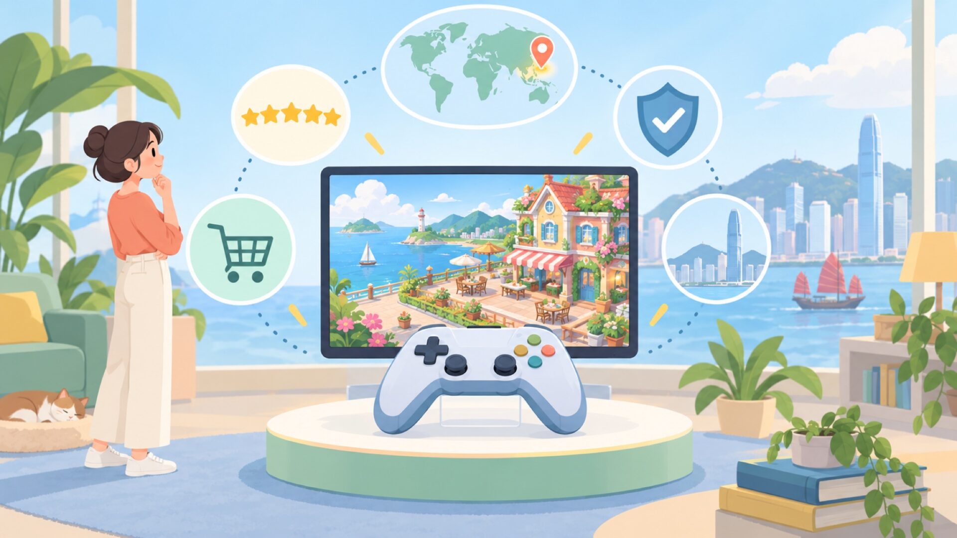 ゴシップハーバーはどこの国のゲーム？運営会社と安全性を確認の要点を表すイラスト
