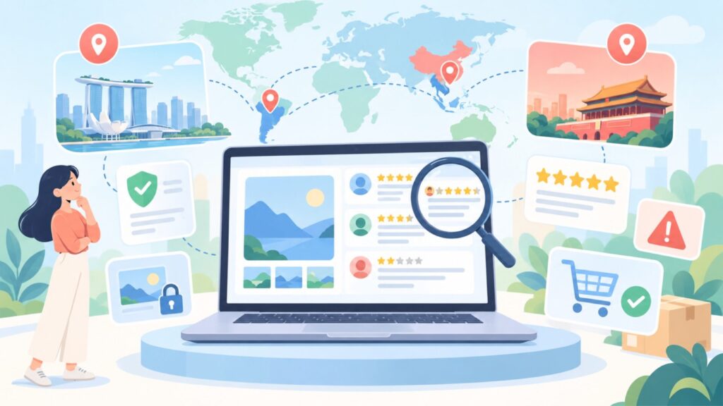 Kling AIはどこの国？運営はシンガポール、商標は中国の要点を表すイラスト